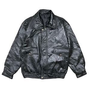 Vintage Leather Bomber Jacket Black Full Zip Biker 90s Men’s Size Medium